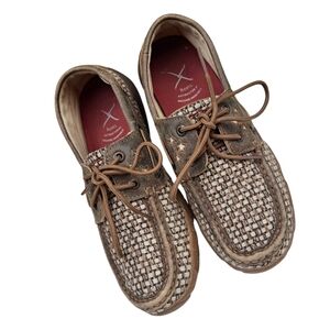 Twisted X Driving Moccasin Leather Woven Brown/Ivory Boot Shoe  Women Size 6.5